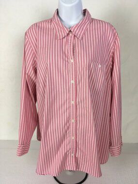 Old Navy Button Down Top Size 3X Pink White Stripe 1 Front Pocket Long Sleeves